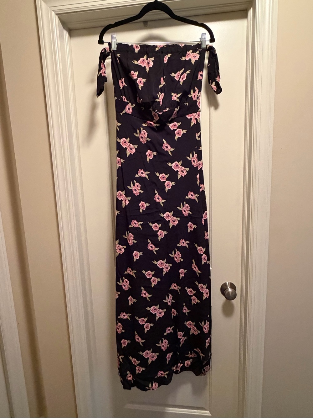 Black Floral off the shoulder  Maxi Dress with Pink Roses
